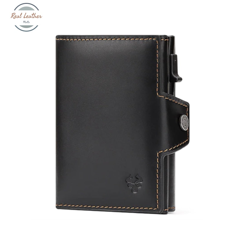 Genuine Leather Mens Wallets With Card Ejector Black