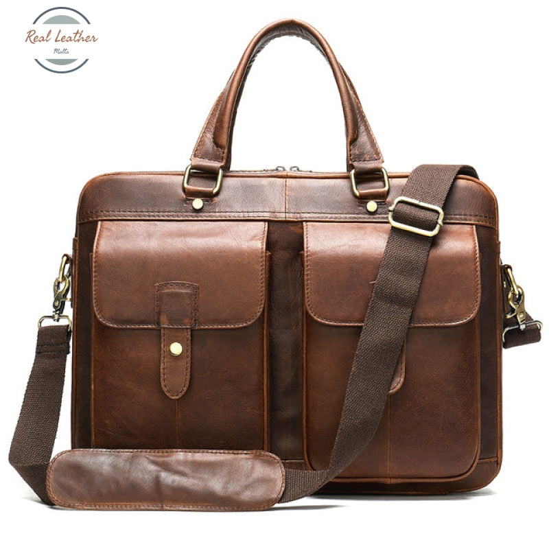 15 Inch Vintage Handmade Leather Briefcase / Laptop Bag Red Brown