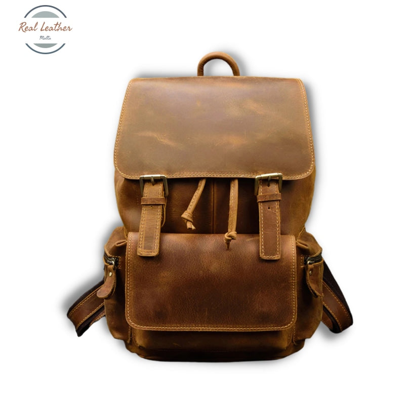 Casual Crazy Horse Leather Vintage Style Bagpack Brown Backpacks