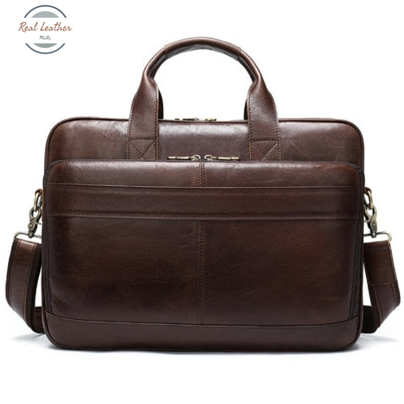Genuine Leather Laptop Bag For 15.6 Inch Coffee