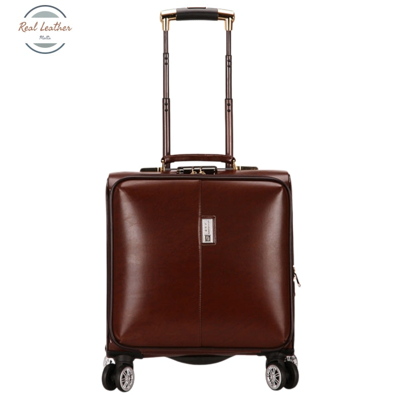 Genuine Leather Business Travel Suitcase Brown Suitcases