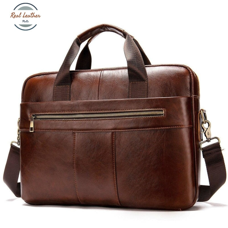 Genuine Leather Casual Briefcase / Laptop Bag Brown