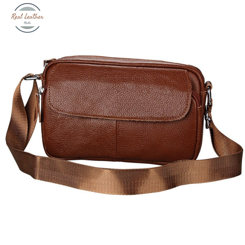 Genuine Leather Casual Shoulder Bag Brown