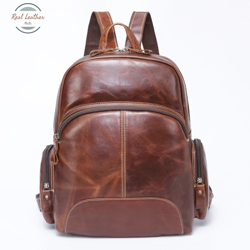Genuine Leather Casual Vintage Look Backpack Brown / 12 Inches Backpacks