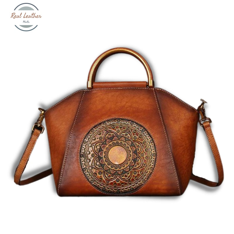 Genuine Leather Mandala Design Vintage Handbag