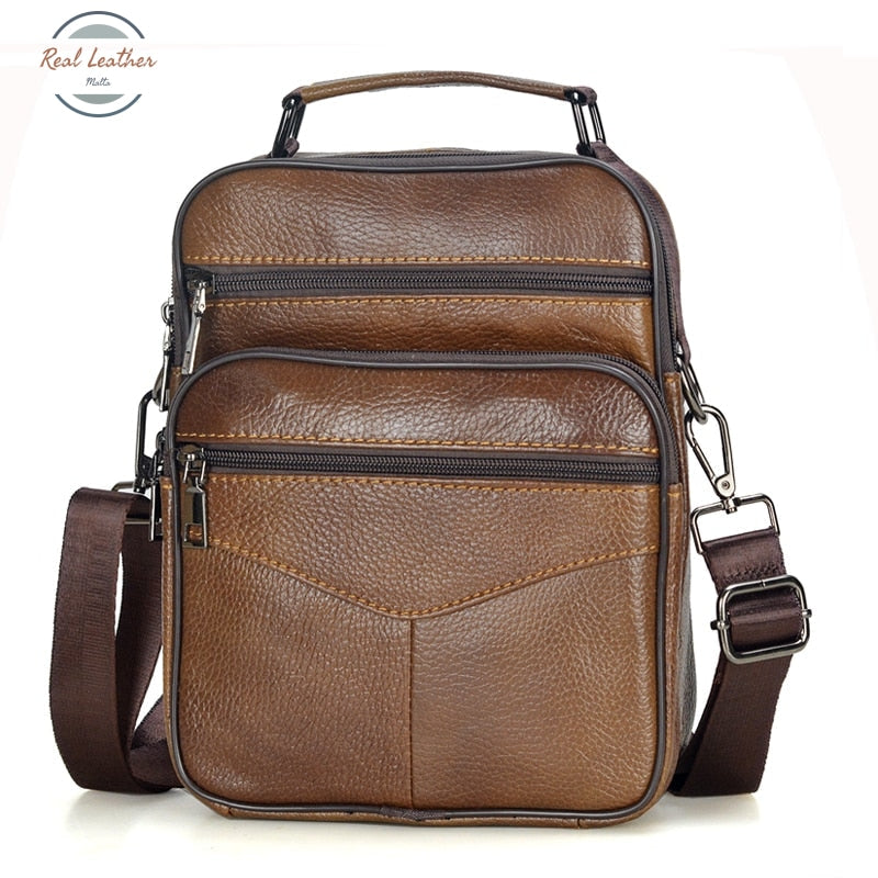 Genuine Leather Mens Daily Crossbody Bag Brown