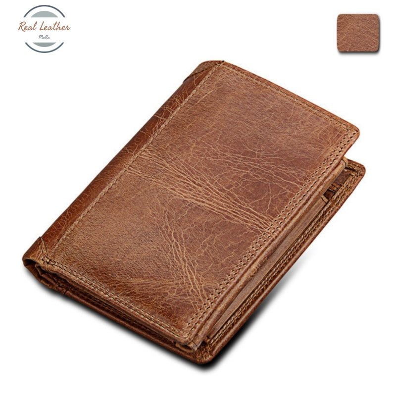 Genuine Leather Mens Vintage Trifold Wallet Wax Skin Crack