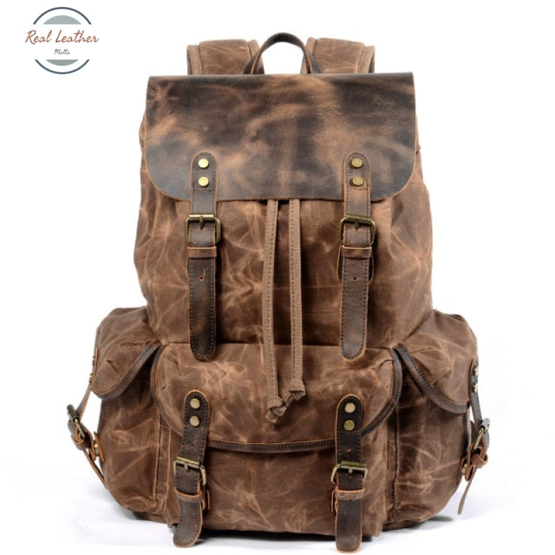 Waterproof Oil Wax Leather Travel Backpack Coffee Backpacks