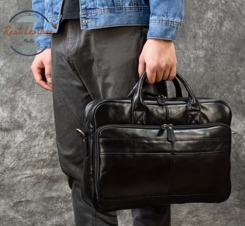 Genuine Cowhide Leather Men's Laptop Briefcase & Business Shoulder Bag