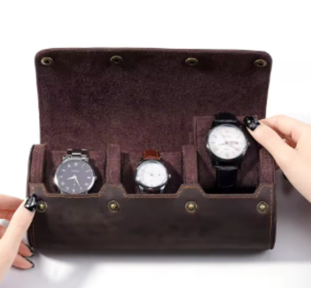 Genuine Leather 3-Slot Watch Storage Box