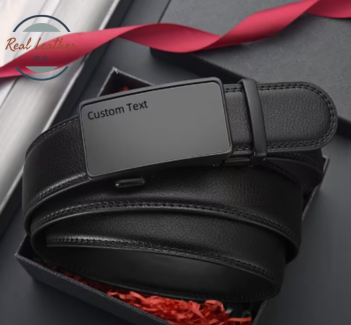 Personalized Engraved Top Layer Cowhide Leather Belt for Men with Automatic Buckle