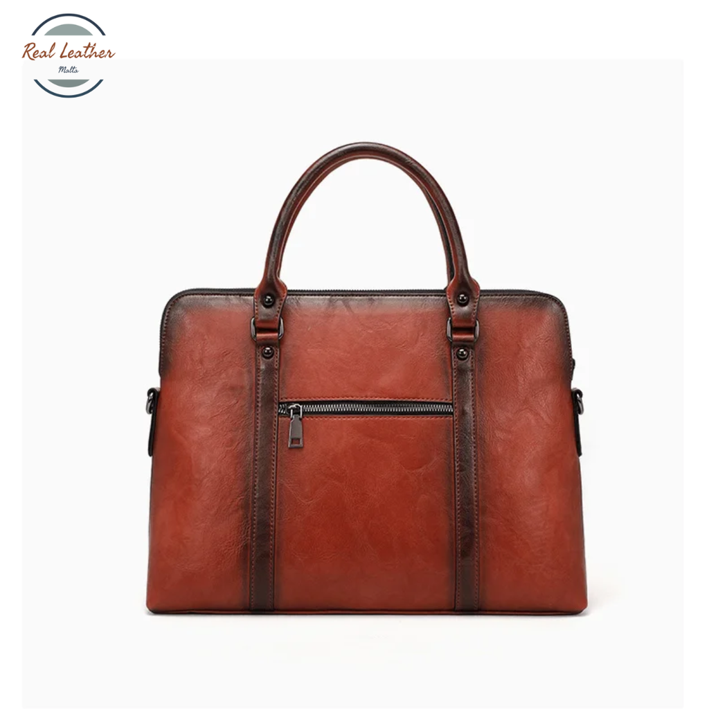 Genuine Leather Vintage Floral Embossed Briefcase for Women