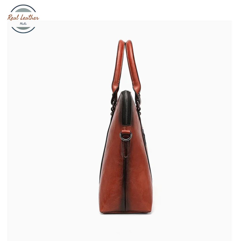 Genuine Leather Vintage Floral Embossed Briefcase for Women
