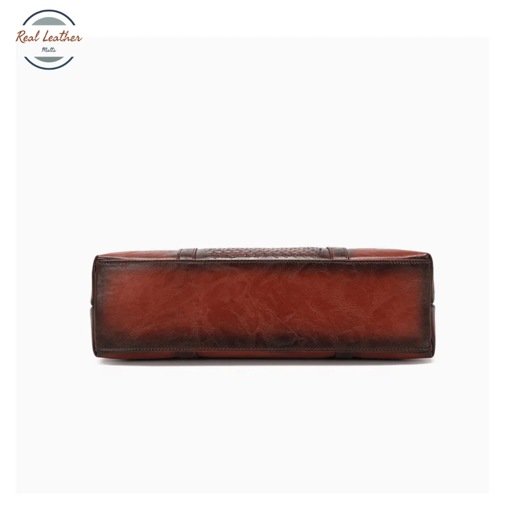 Genuine Leather Vintage Floral Embossed Briefcase for Women