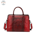 Genuine Leather Vintage Floral Embossed Briefcase for Women