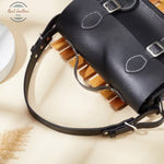 Adjustable Black Cowhide Leather Purse Strap Black