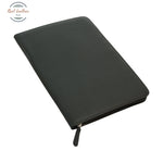 Calfskin Leather document case with zip pocket Black Leather Folder