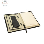 Calfskin Leather document case with zip pocket Black Leather Folder