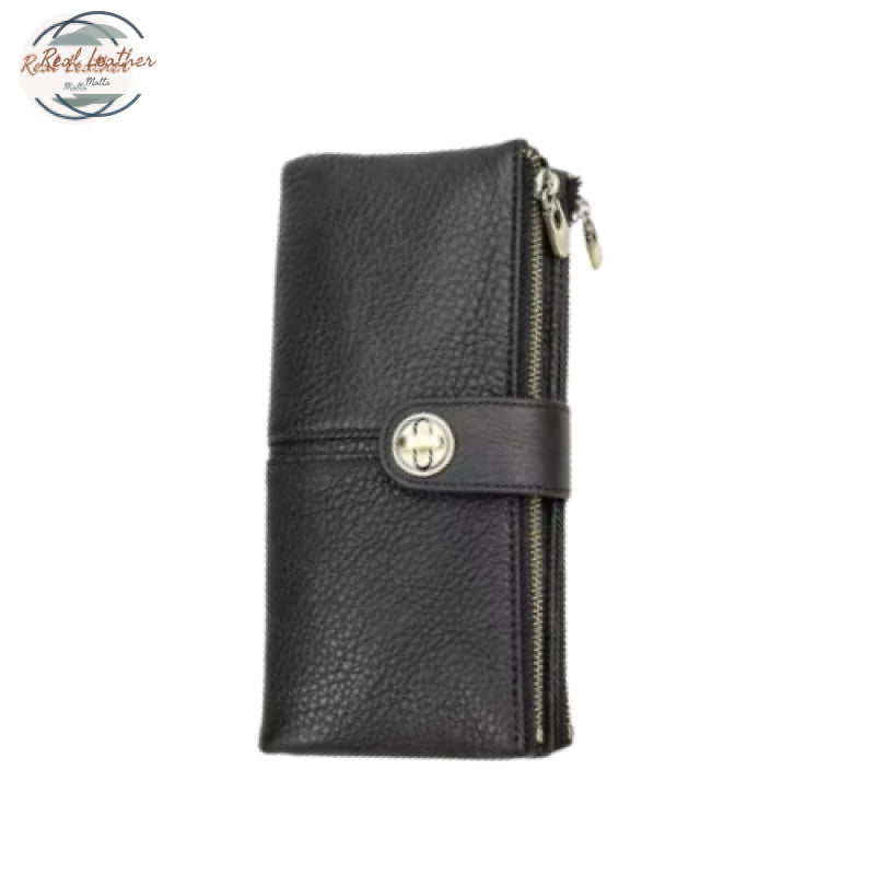 Cow Leather Women Wallet with AirTag Slot Black Wallet