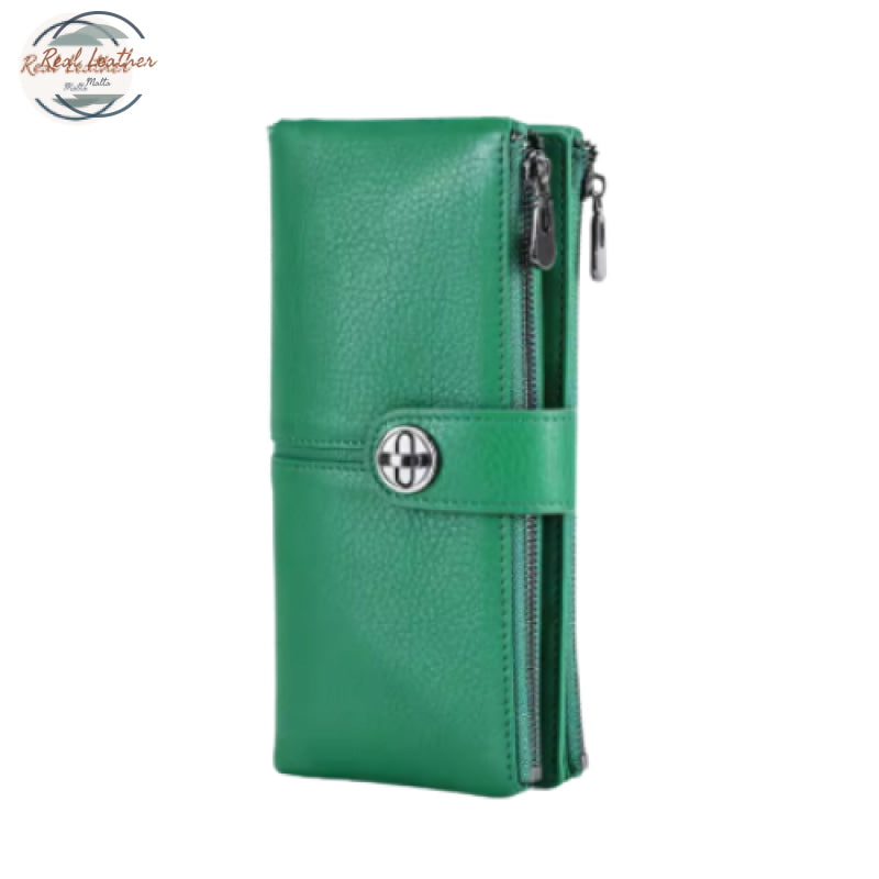 Cow Leather Women Wallet with AirTag Slot Green Wallet