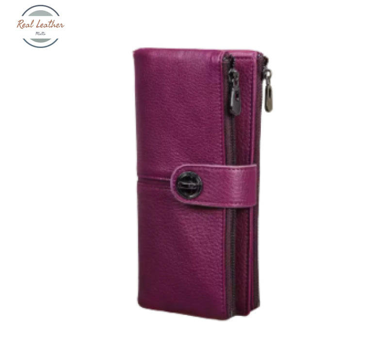 Cow Leather Women Wallet with AirTag Slot Purple Wallet