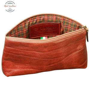 Cowhide leather beauty case Brown Cosmetic bag