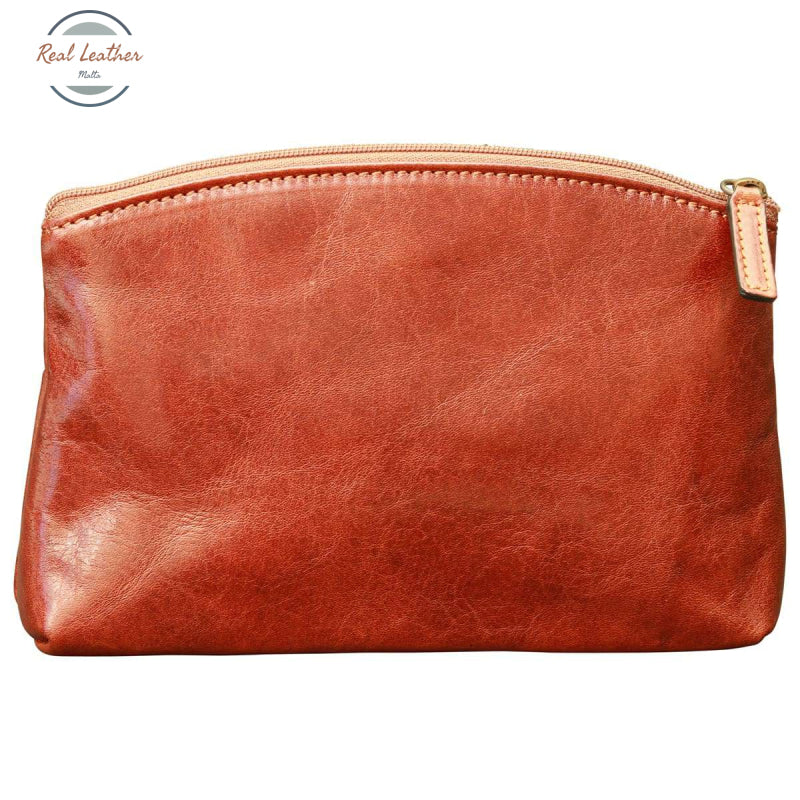 Cowhide leather beauty case Brown Cosmetic bag