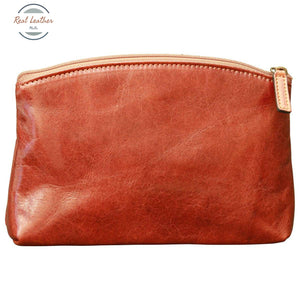 Cowhide leather beauty case Brown Cosmetic bag