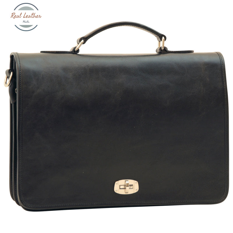 Cowhide Leather Full length Flap Briefcase Black Briefcases