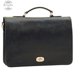 Cowhide Leather Full length Flap Briefcase Black Briefcases