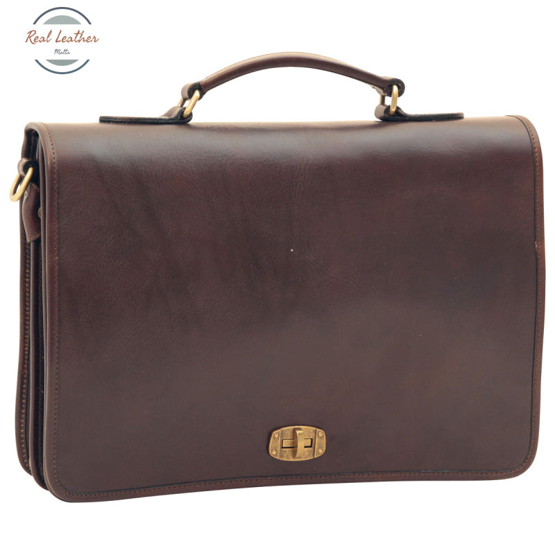 Cowhide Leather Full length Flap Briefcase Dark brown Briefcases