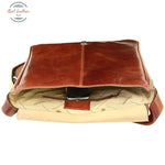 Cowhide Leather Messenger Bag with interior zip pocket Brown Messenger Bag