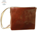 Cowhide Leather Messenger Bag with interior zip pocket Brown Messenger Bag