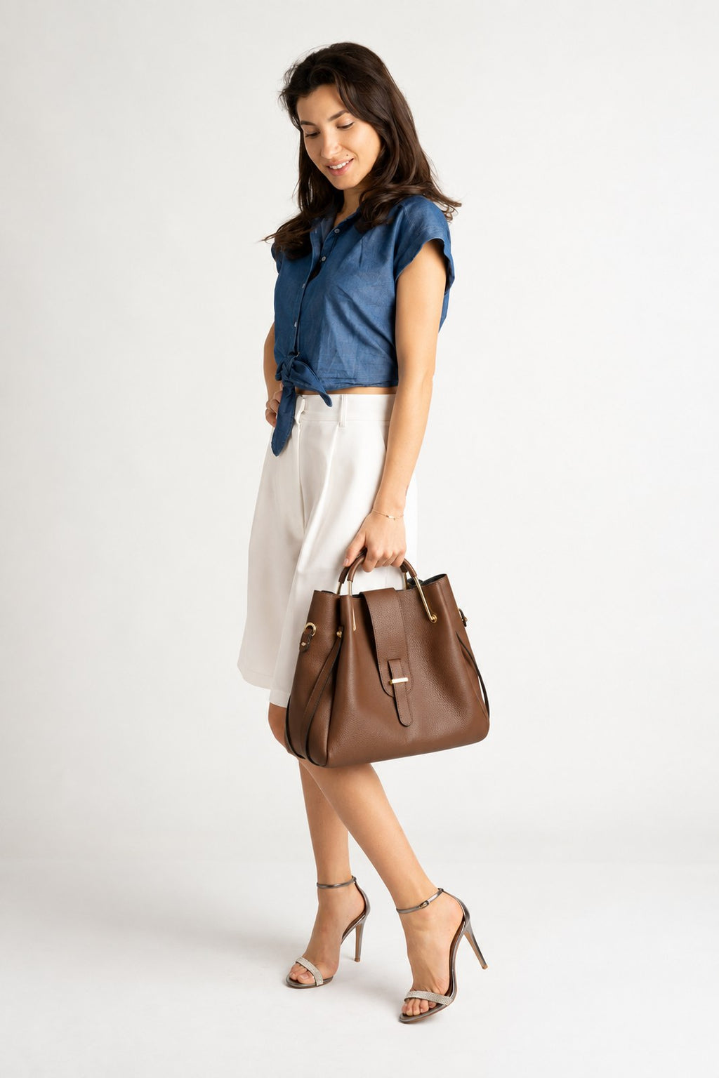 Diana Made in Italy Leather Top Handle Handbag – Brown