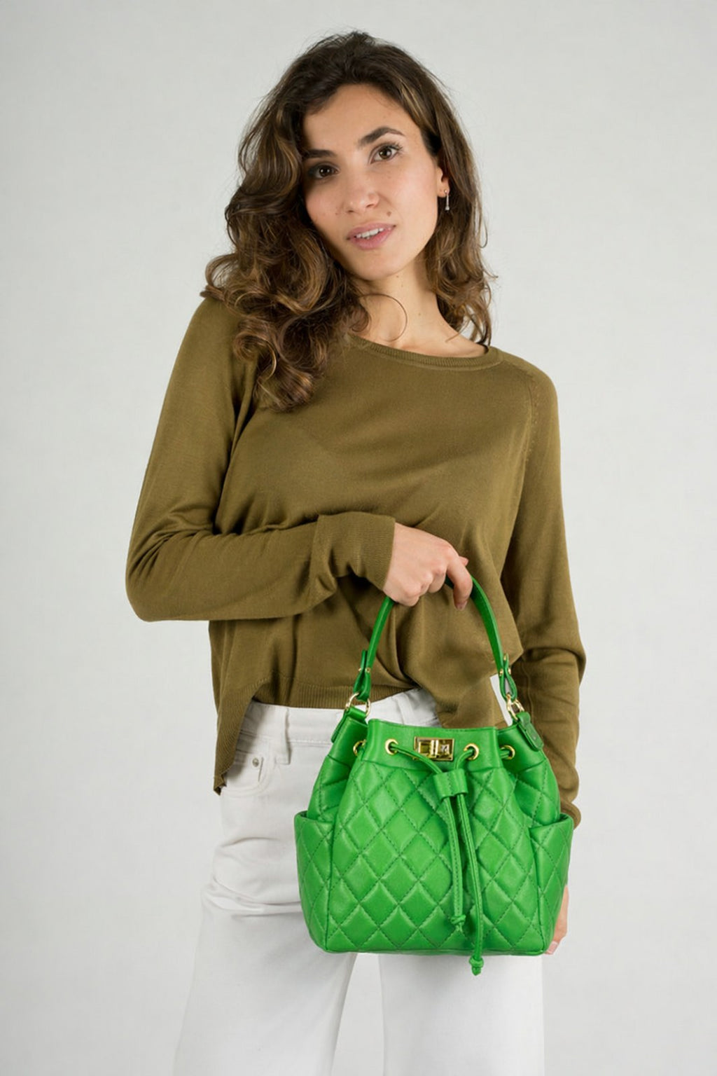 Veronica Made in Italy Full Grain Leather Top Handle Handbag – Green