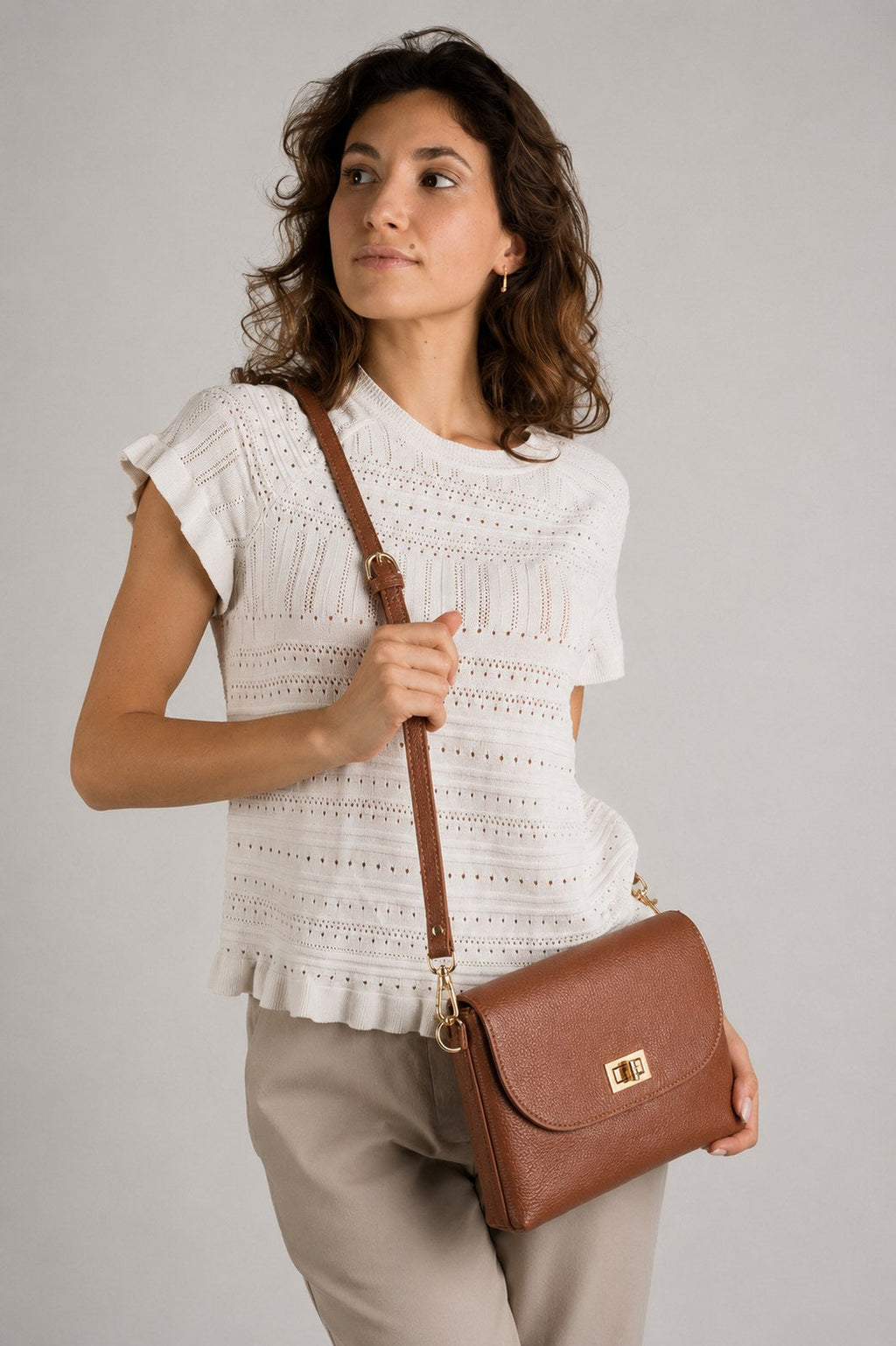Ludovica Made in Italy Full Grain Leather Crossbody Bag – Brown