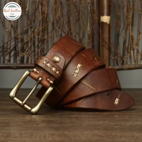 Genuine Leather Brass Pin Buckle Belt