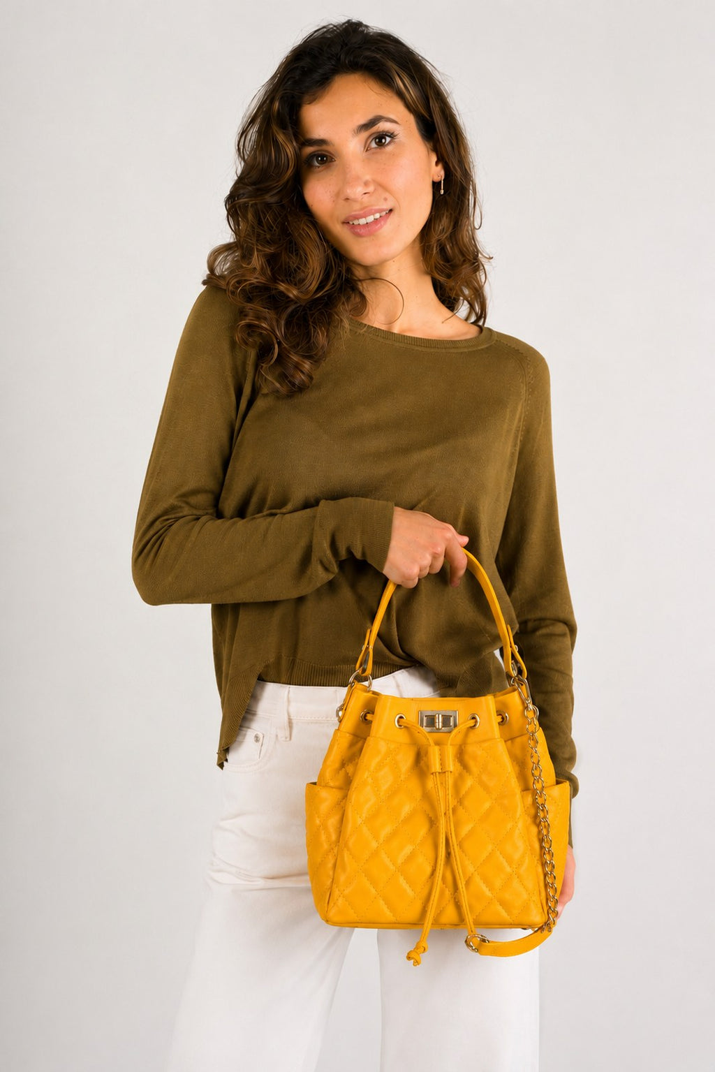 Veronica Made in Italy Full Grain Leather Top Handle Handbag – Golden