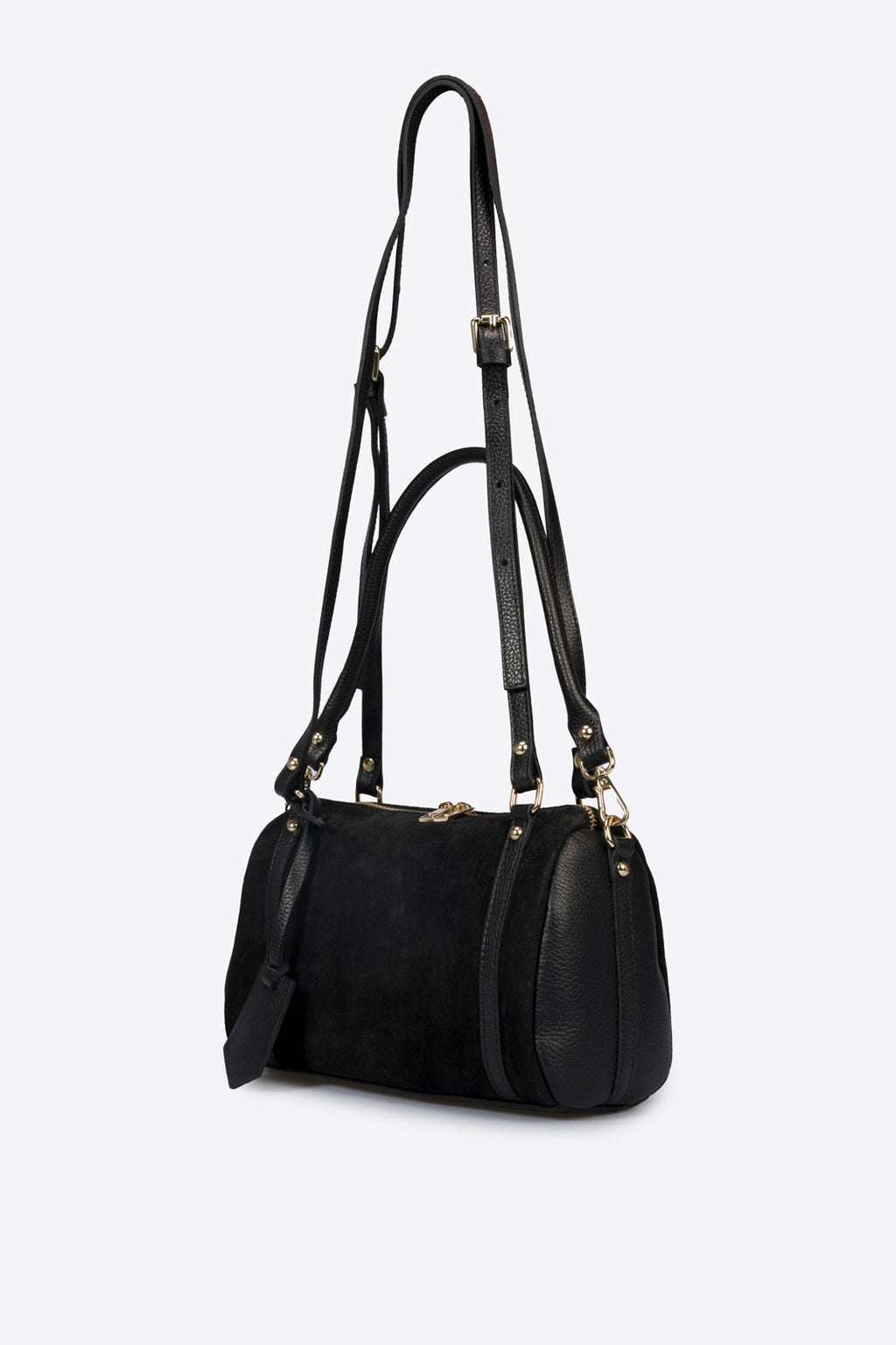 Noemi Made in Italy Suede Leather Bowling Bag – Black