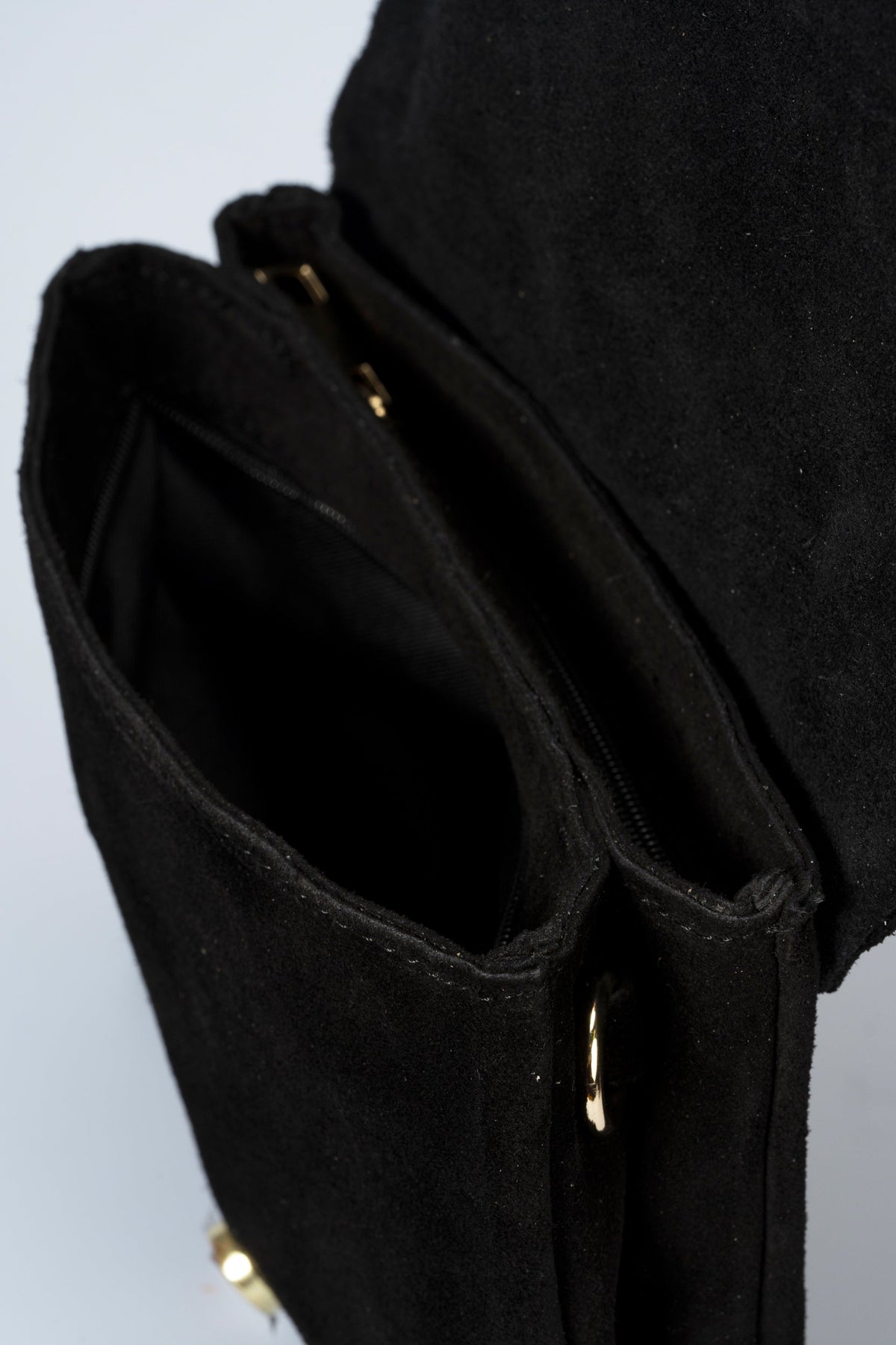 Caterina Made in Italy Suede Leather Crossbody Bag – Black