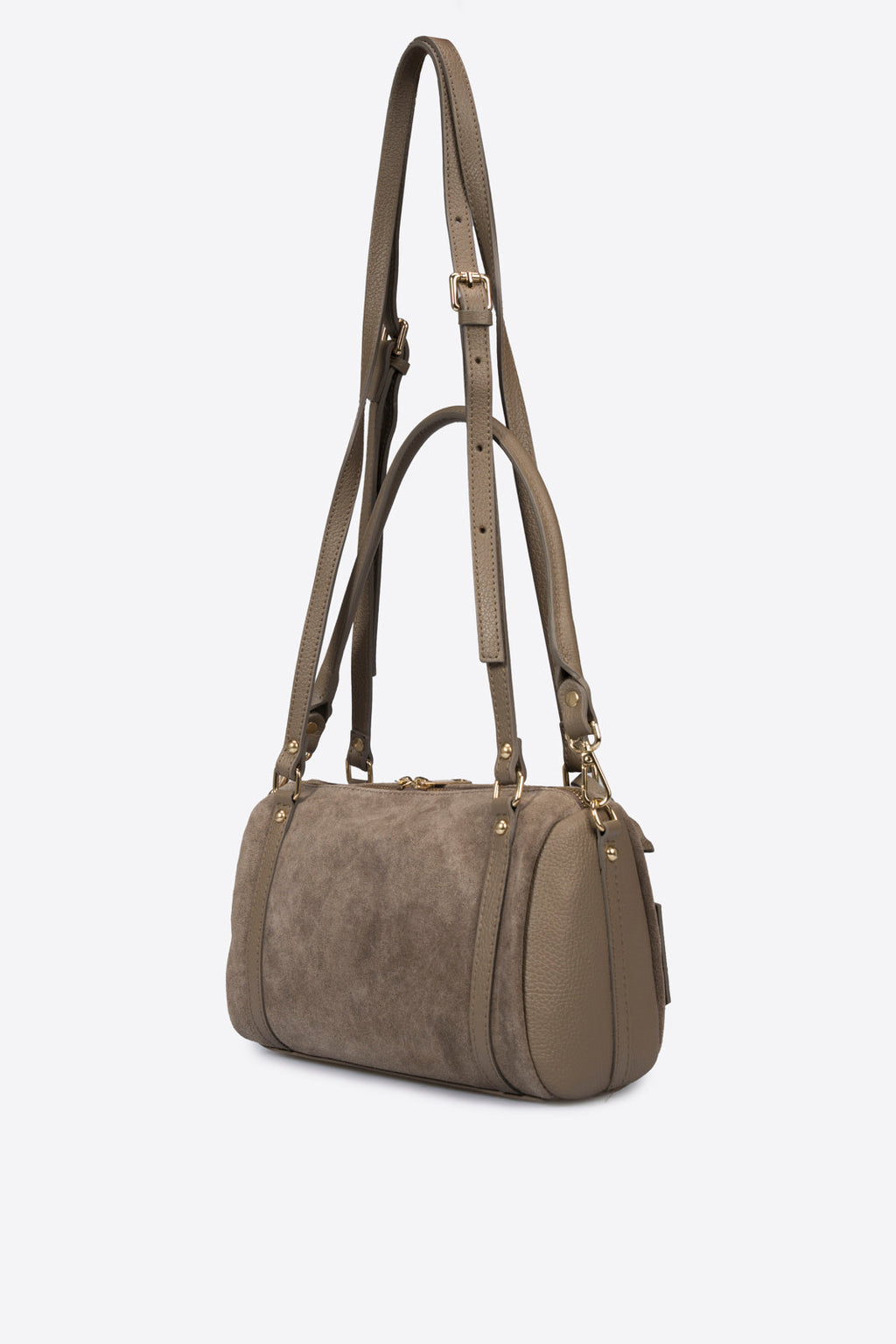 Noemi Made in Italy Suede Leather Bowling Bag – Taupe