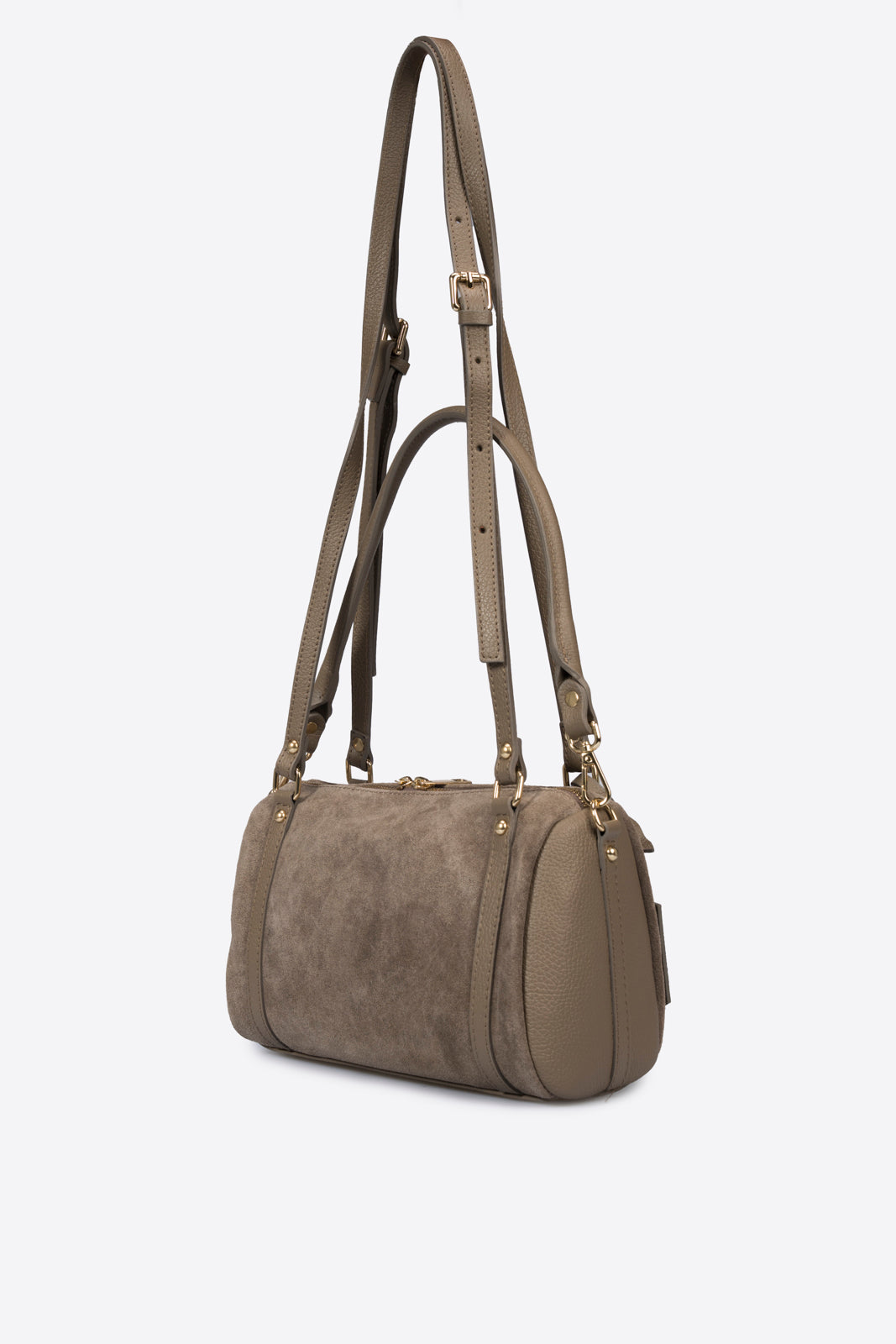 Noemi Made in Italy Suede Leather Bowling Bag – Taupe