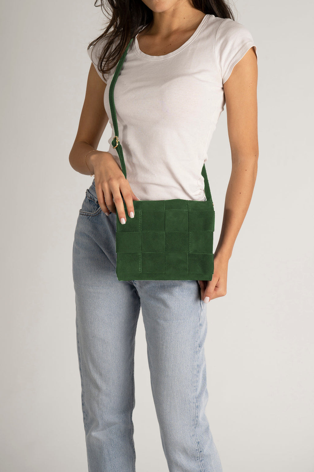 Caterina Made in Italy Suede Leather Crossbody Bag – Green