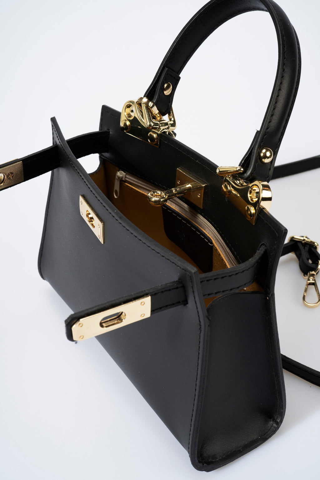 Dalia Made in Italy Leather Top Handle Handbag – Black