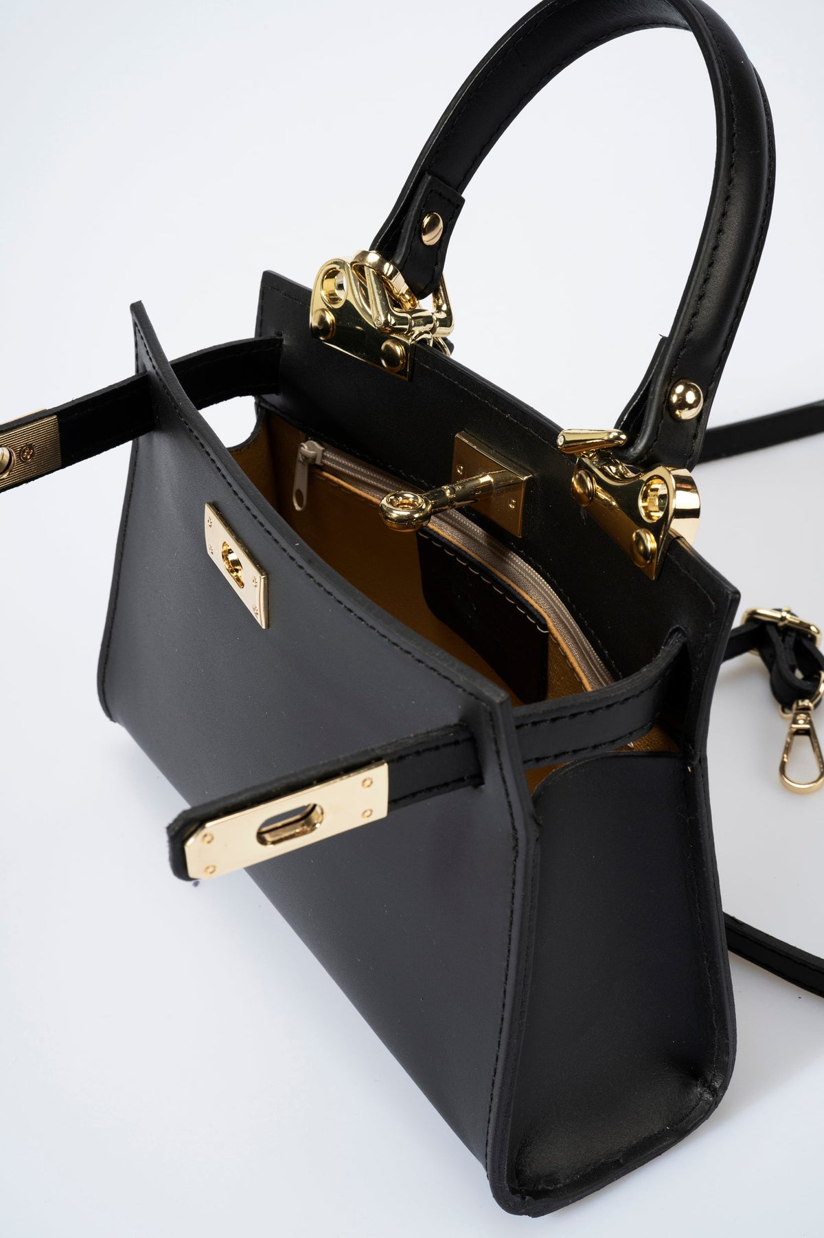 Dalia Made in Italy Leather Top Handle Handbag – Black