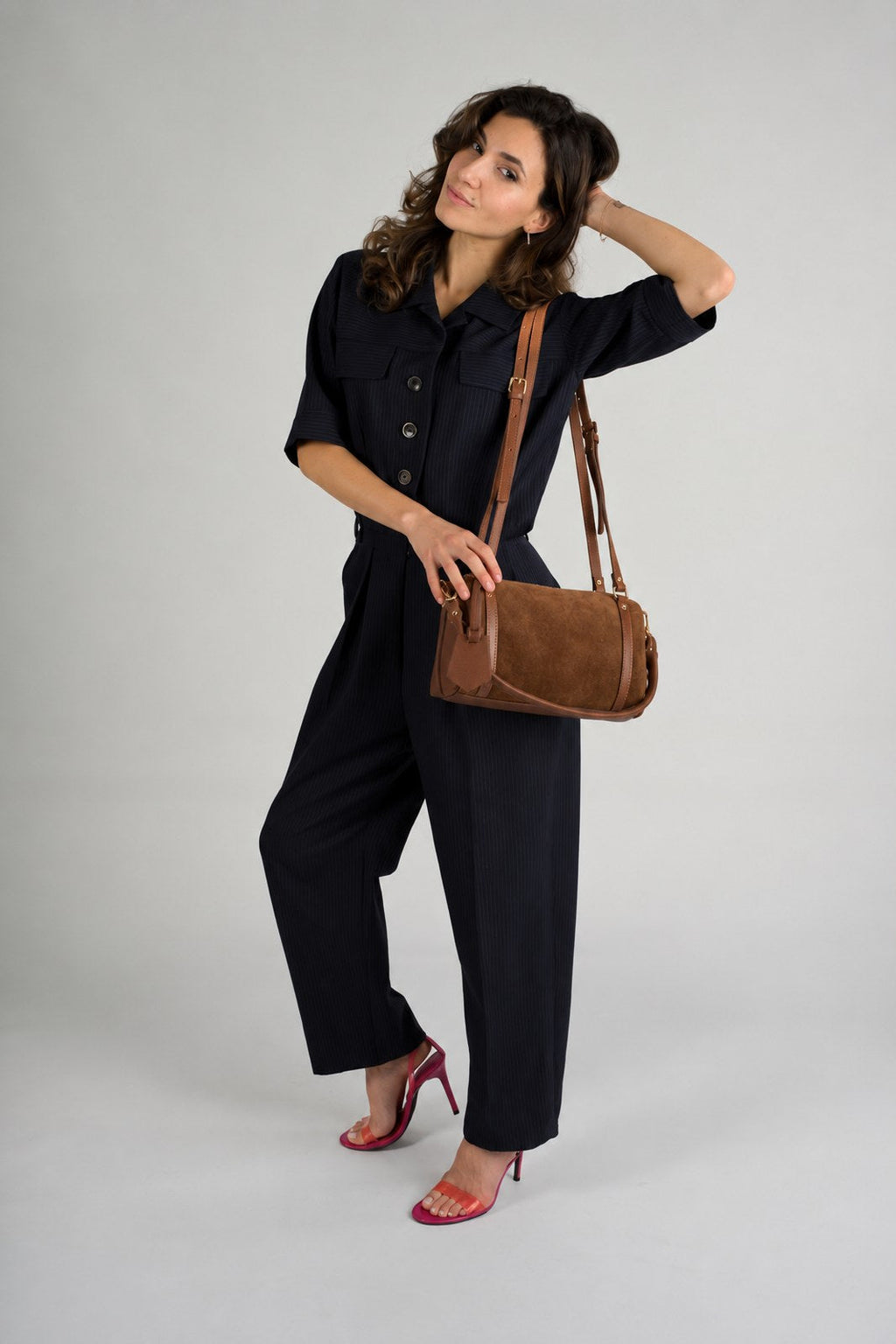 Noemi Made in Italy Suede Leather Bowling Bag – Brown