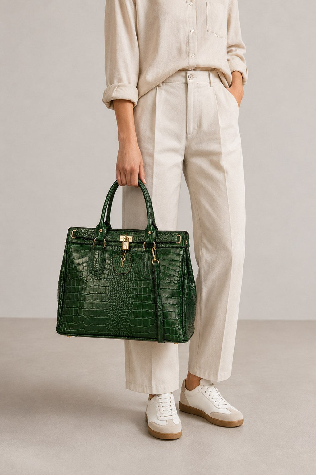 Federica Made in Italy Leather Top Handle Handbag – Green