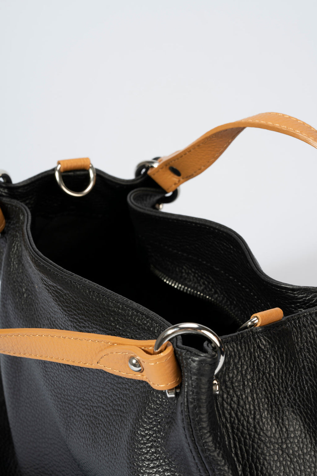 Fiorella Made in Italy Leather Top Handle Handbag – Black