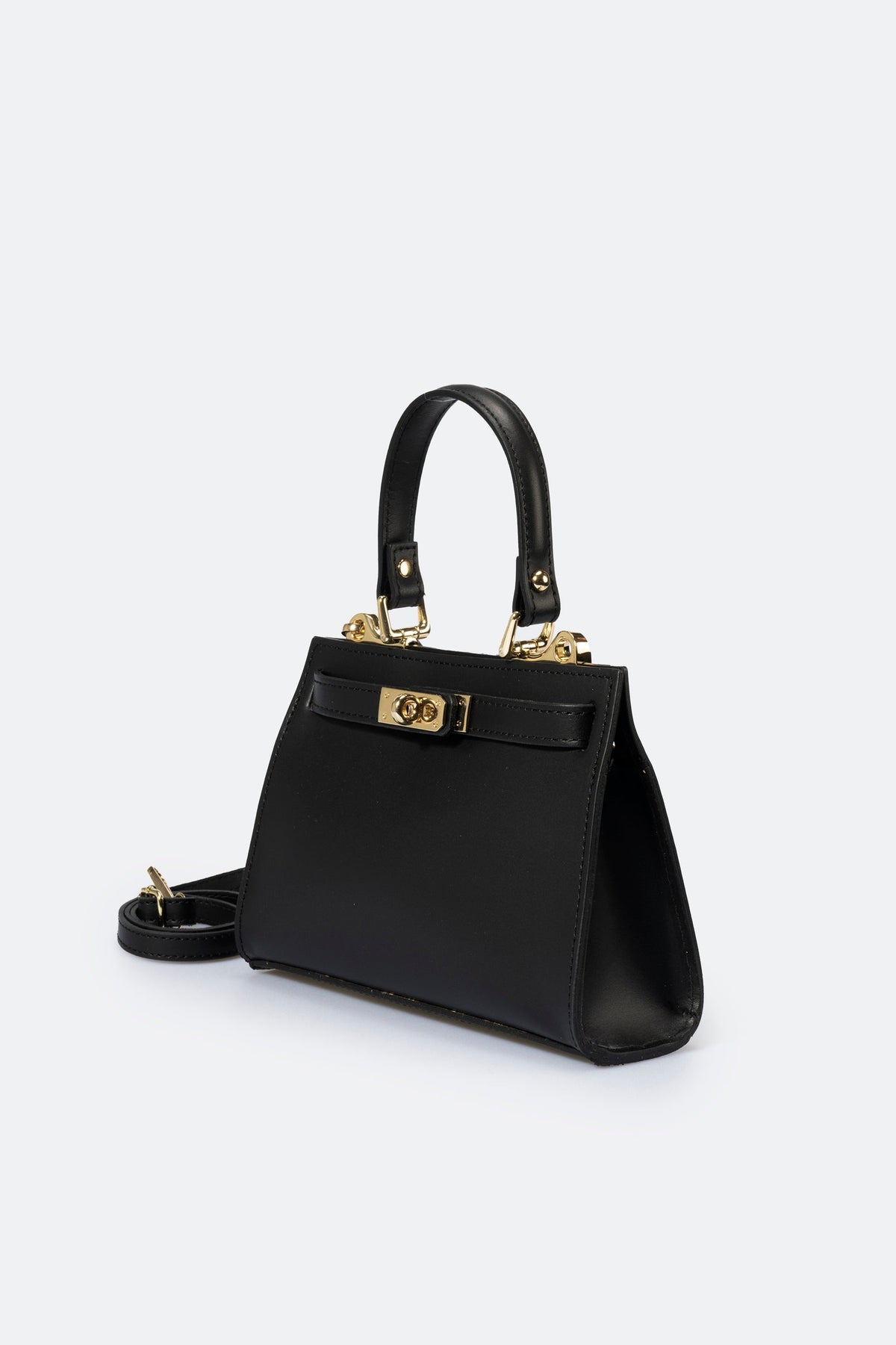 Dalia Made in Italy Leather Top Handle Handbag – Black