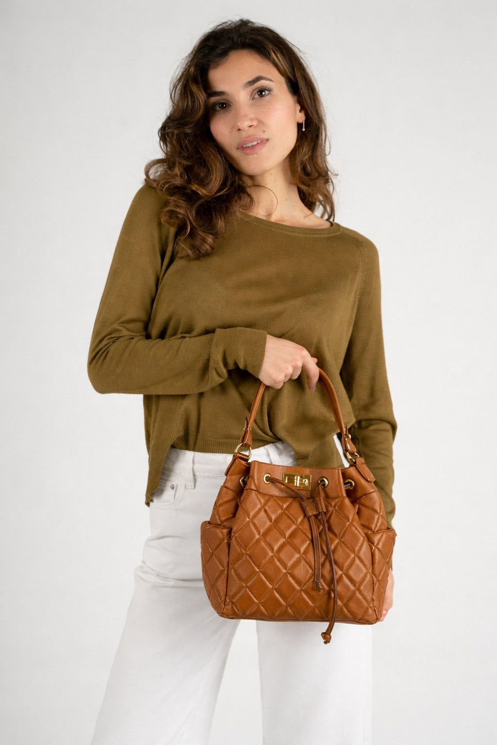 Veronica Made in Italy Full Grain Leather Top Handle Handbag – Tan